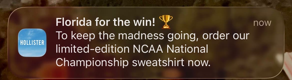 NCAA Florida basketball event push example